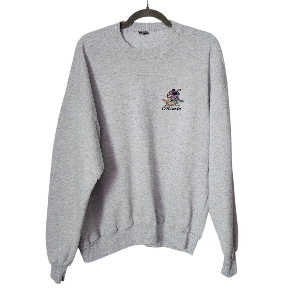 VINTAGE Disney Colorado Mickey Mouse Ski Sweatshirt Gray Embroidered Crewneck